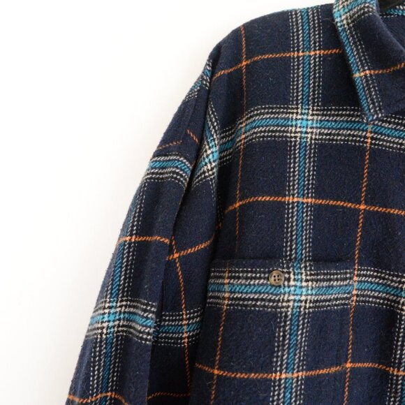 Vintage '90S Field Gear Navy Teal Checker Pattern 40% Wool Quarter Zip Sweater - Picture 10 of 13